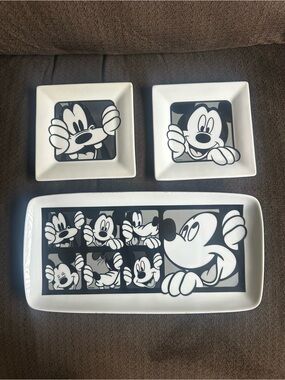Disney Black and White Mickey Mouse Ceramic Serving Tray and Dishes